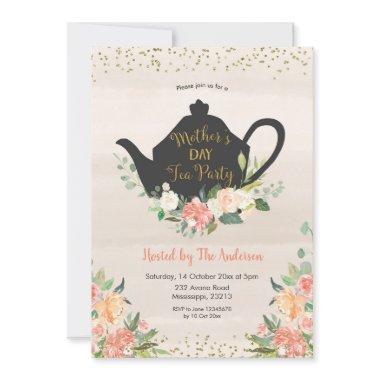 Peach Floral Mother's Day Tea Invitations