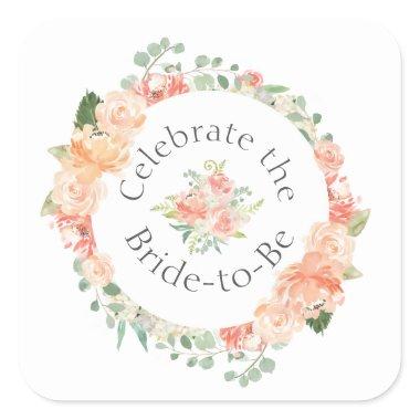 Peach Floral Ring  Square Sticker