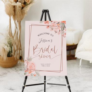 Peach floral rose gold welcome bridal shower foam board
