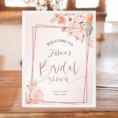 Peach floral rose gold welcome bridal shower poster