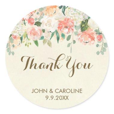 peach floral thank you favors sticker elegant