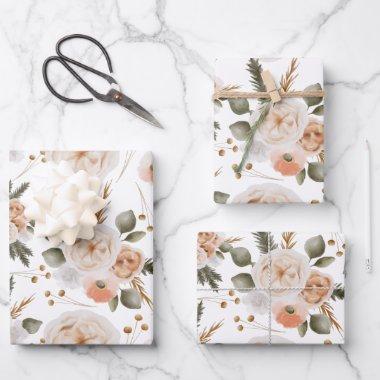 Peach Floral Wrapping Paper Sheets