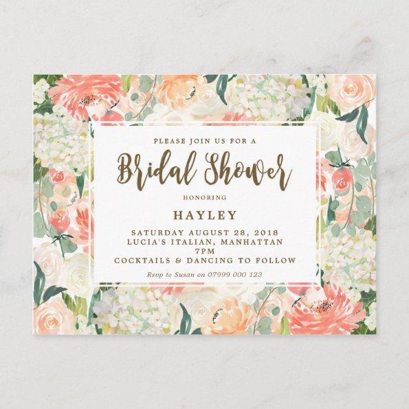 peach florals modern bridal shower Invitations
