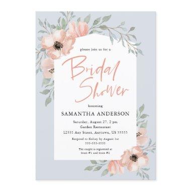 Peach Flowers Dusty Blue Handwritten