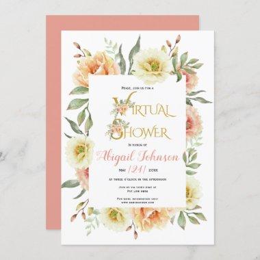 Peach flowers virtual baby or bridal shower Invitations