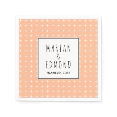 Peach geometric typography wedding napkins
