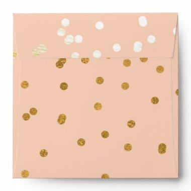 Peach & Gold Shiny Confetti Dots Chic Modern Envelope