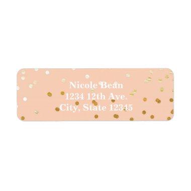 Peach & Gold Shiny Confetti Dots Chic Modern Label