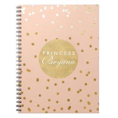 Peach & Gold Shiny Confetti Dots Modern Notebook