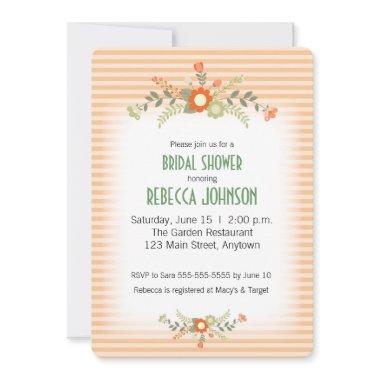 Peach & Green Flowers Bridal Shower Invitations