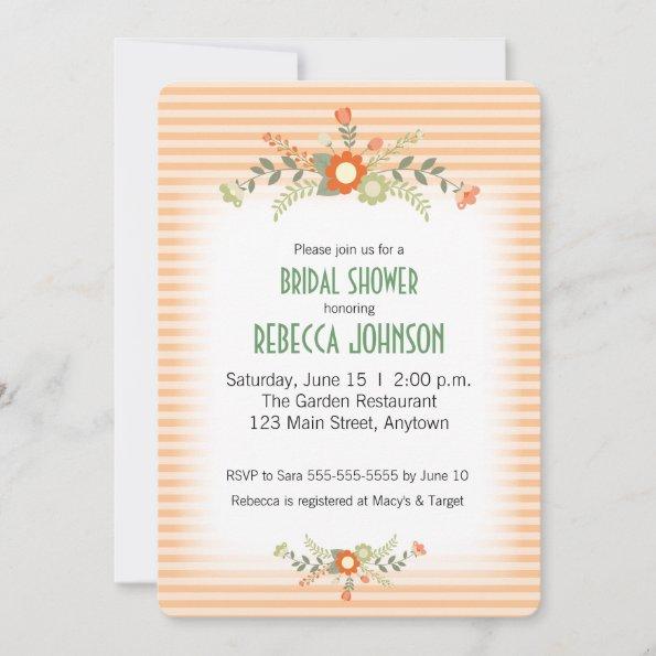 Peach & Green Flowers Bridal Shower Invitations