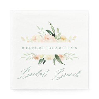 Peach green watercolor floral bridal brunch favor napkins