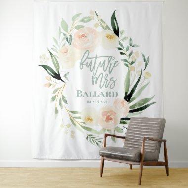 Peach + green watercolor floral  tape tapestry