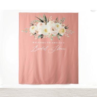 Peach + green watercolor floral  tapestry