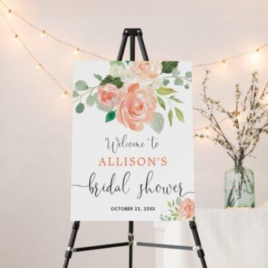 Peach greenery floral bridal shower welcome sign