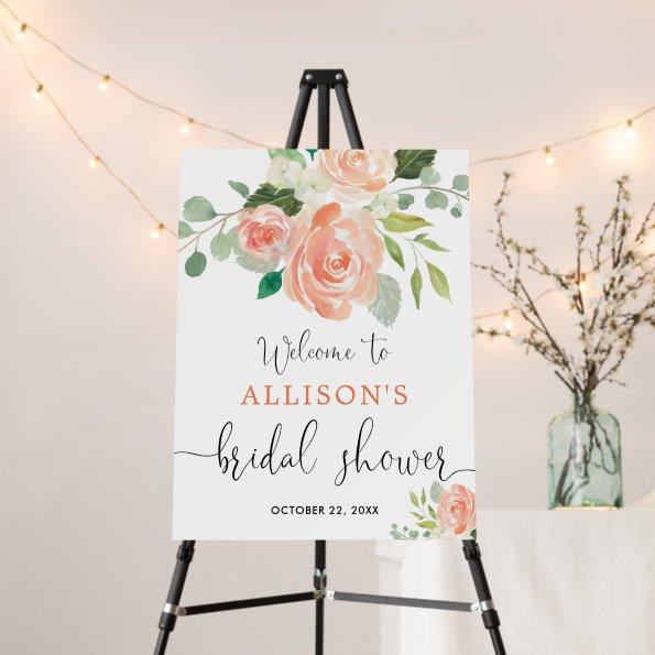 Peach greenery floral  welcome sign