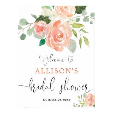 Peach greenery floral bridal shower welcome sign