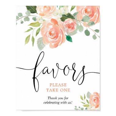 Peach greenery floral Favors please take one sign