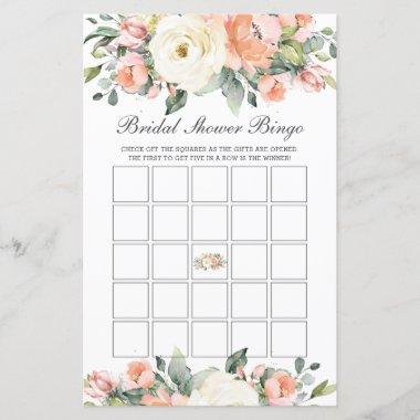 Peach Ivory Floral Bridal Shower Bingo Party Game