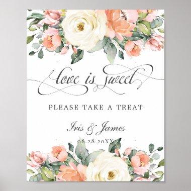 Peach Ivory Pink Floral Love is Sweet Take a Treat Poster