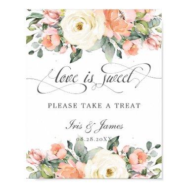 Peach Ivory Pink Floral Love is Sweet Take a Treat Poster