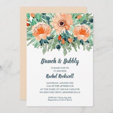 Peach Jade Teal Floral Bridal Shower Invites