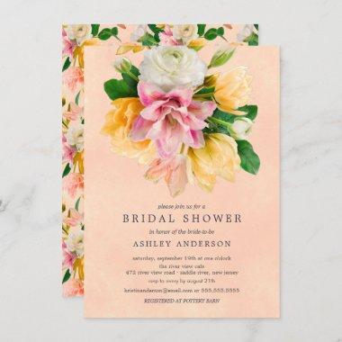 Peach Meadow Floral Bridal Shower Invitations