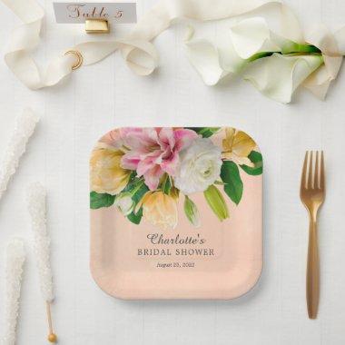 Peach Meadow Floral Bridal Shower Paper Plates