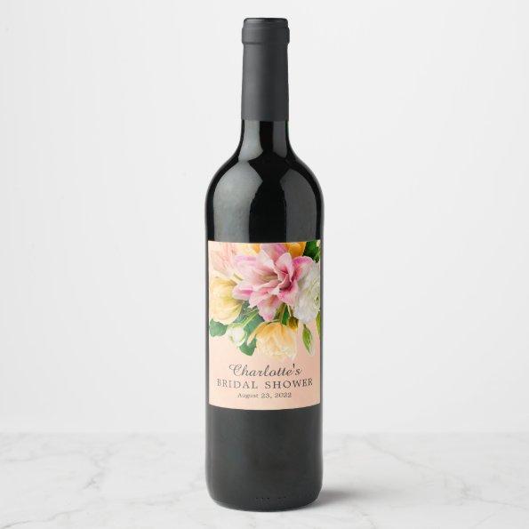 Peach Meadow Floral Bridal Shower Wine Label