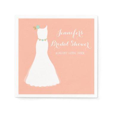 Peach Mint Floral Wedding Gown Bridal Shower Napkins
