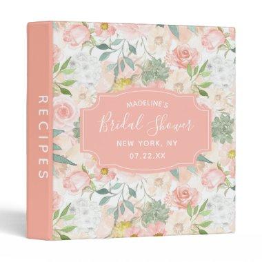 Peach & Mint Succulent Floral  Recipe 3 Ring Binder