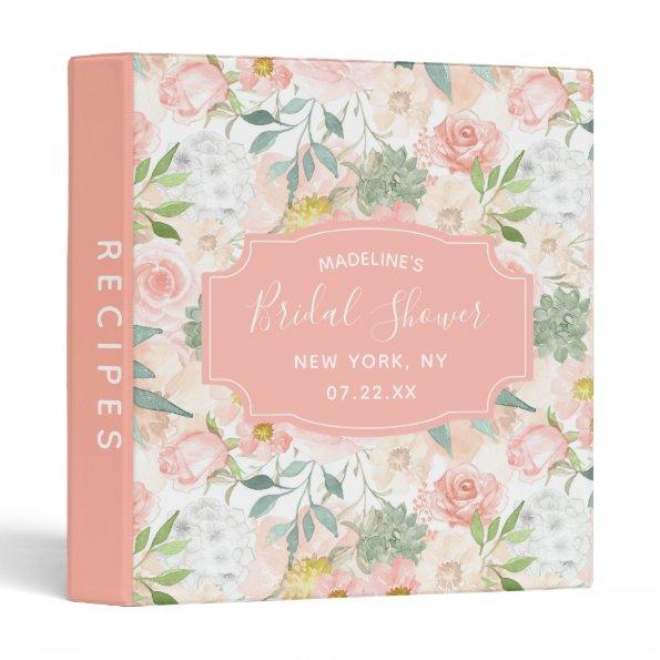 Peach & Mint Succulent Floral  Recipe 3 Ring Binder