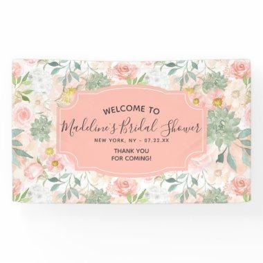 Peach Mint Succulent Floral Bridal Shower Welcome Banner
