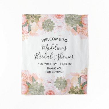 Peach Mint Succulent Floral  Welcome Tapestry