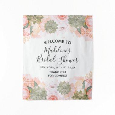 Peach Mint Succulent Floral Bridal Shower Welcome Tapestry