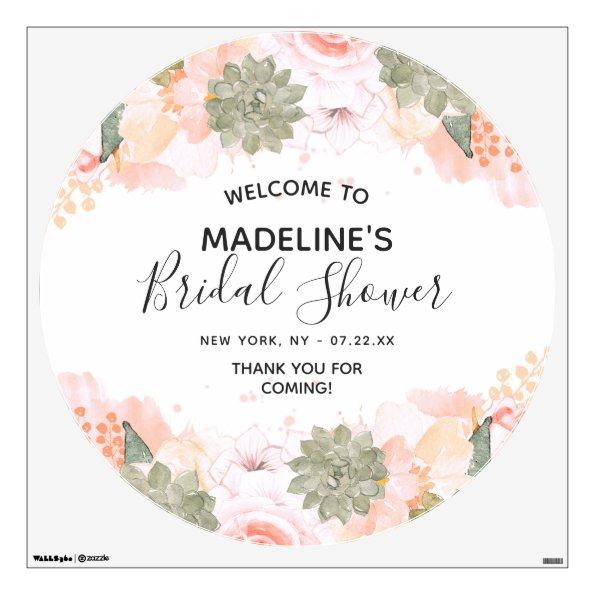 Peach & Mint Succulents Bridal Shower Welcome Sign Wall Decal