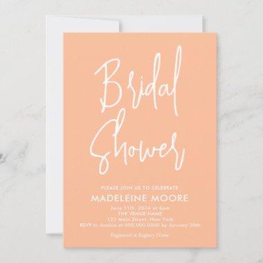 Peach Modern Calligraphy Bridal Shower Invitations