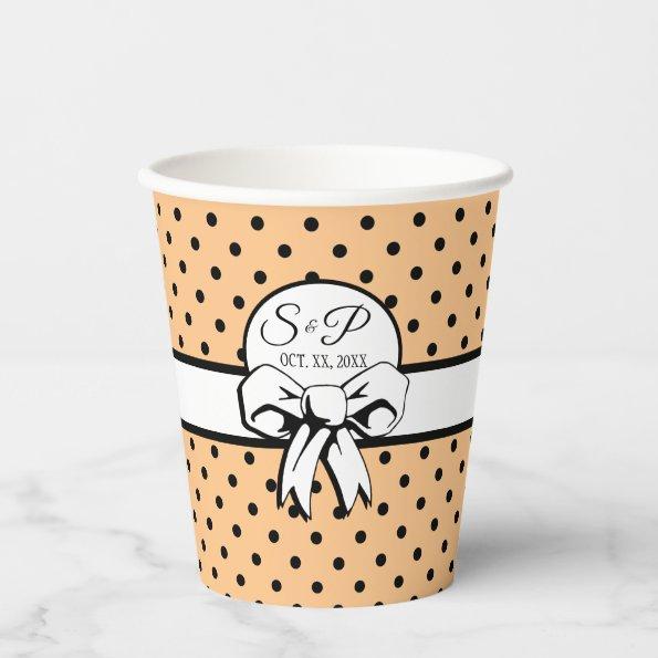 Peach Orange Black Polka Dot White Bow Personalize Paper Cups