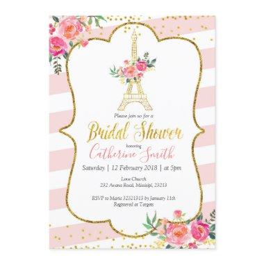 Peach Paris Floral Romantic Bridal Shower Invitations