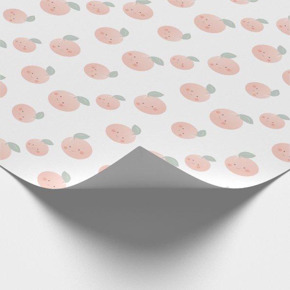 Peach Pattern Cute Kawaii White & Pink Wrapping Paper