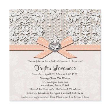 Peach Pearl Lace Diamond Bridal Shower Invitations