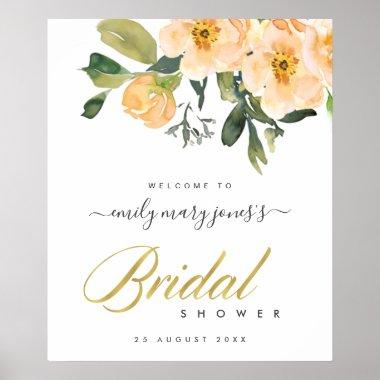 PEACH PEON FLORAL WATERCOLOR BRIDAL SHOWER WELCOME POSTER