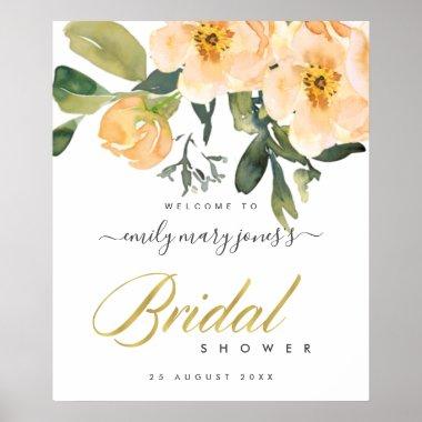 PEACH PEON FLORAL WATERCOLOR BRIDAL SHOWER WELCOME POSTER