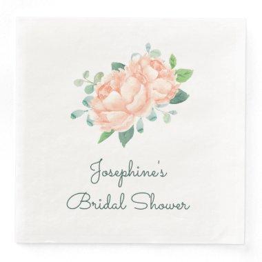 Peach Peony Bridal Shower Paper Dinner Napkins