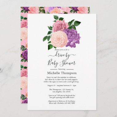 Peach Pink and Lavender Purple Drive By Shower Invitations