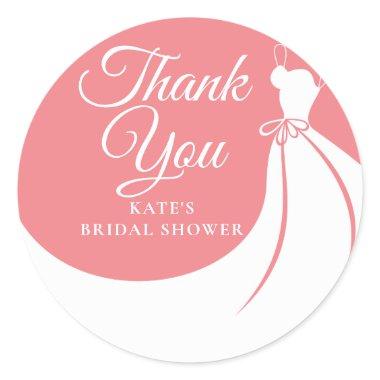 Peach Pink Elegant Gown  Thank You Classic Round Sticker