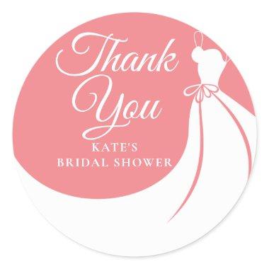 Peach Pink Elegant Gown Bridal Shower Thank You Classic Round Sticker