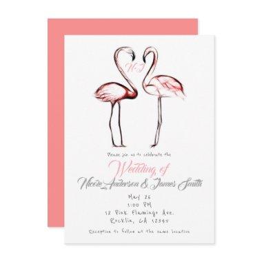 Peach Pink Flamingos Flamingo Elegant Wedding Invitations