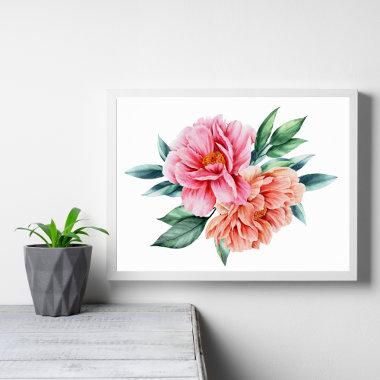 Peach Pink Floral Flowers Peonies Wall art Poster