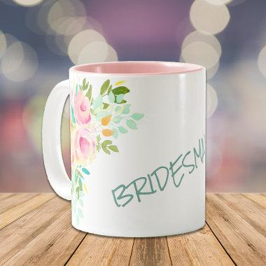 Peach Pink Roses Bridesmaid Wedding Two-Tone Coffee Mug